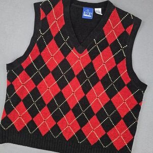EP Pro Sweater Vest Womens Large Black Red Argyle Knit V Neck Preppy Australia